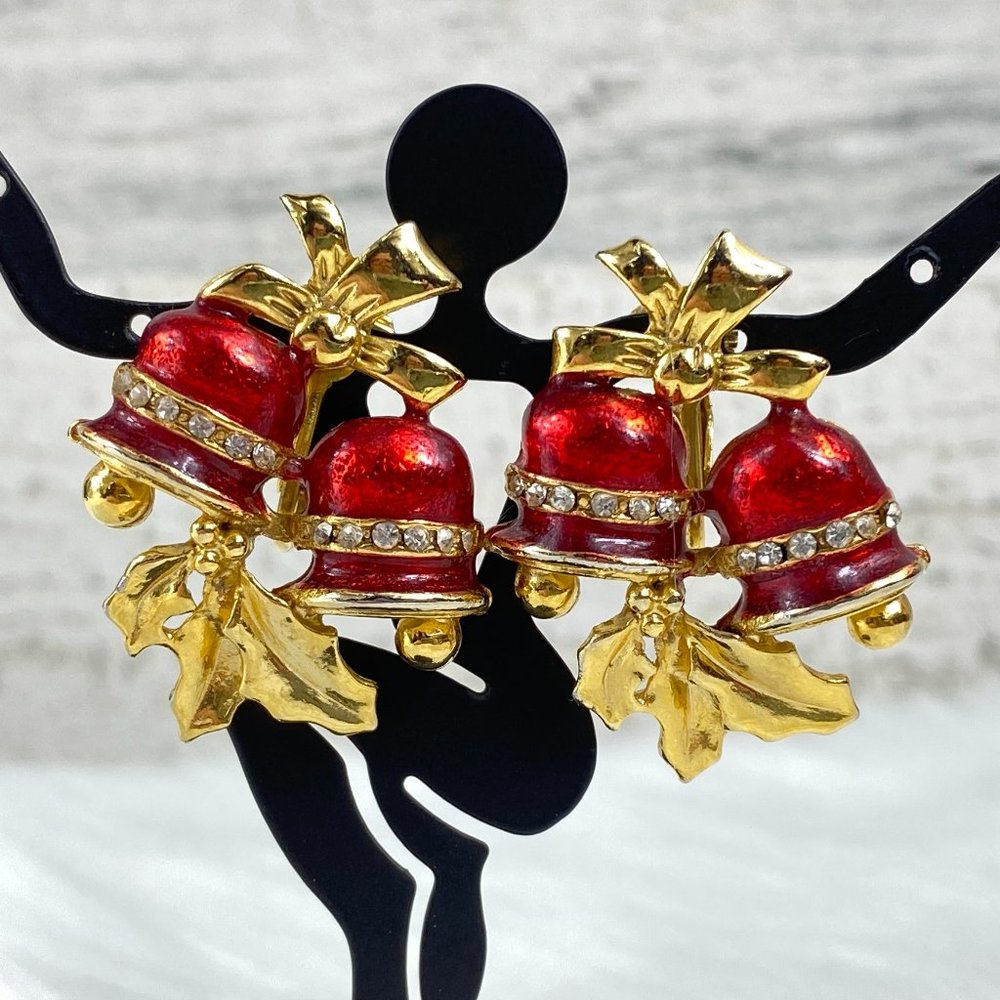 Vintage Christmas Jingle Bell Clip-on Earrings - Picture 6 of 9